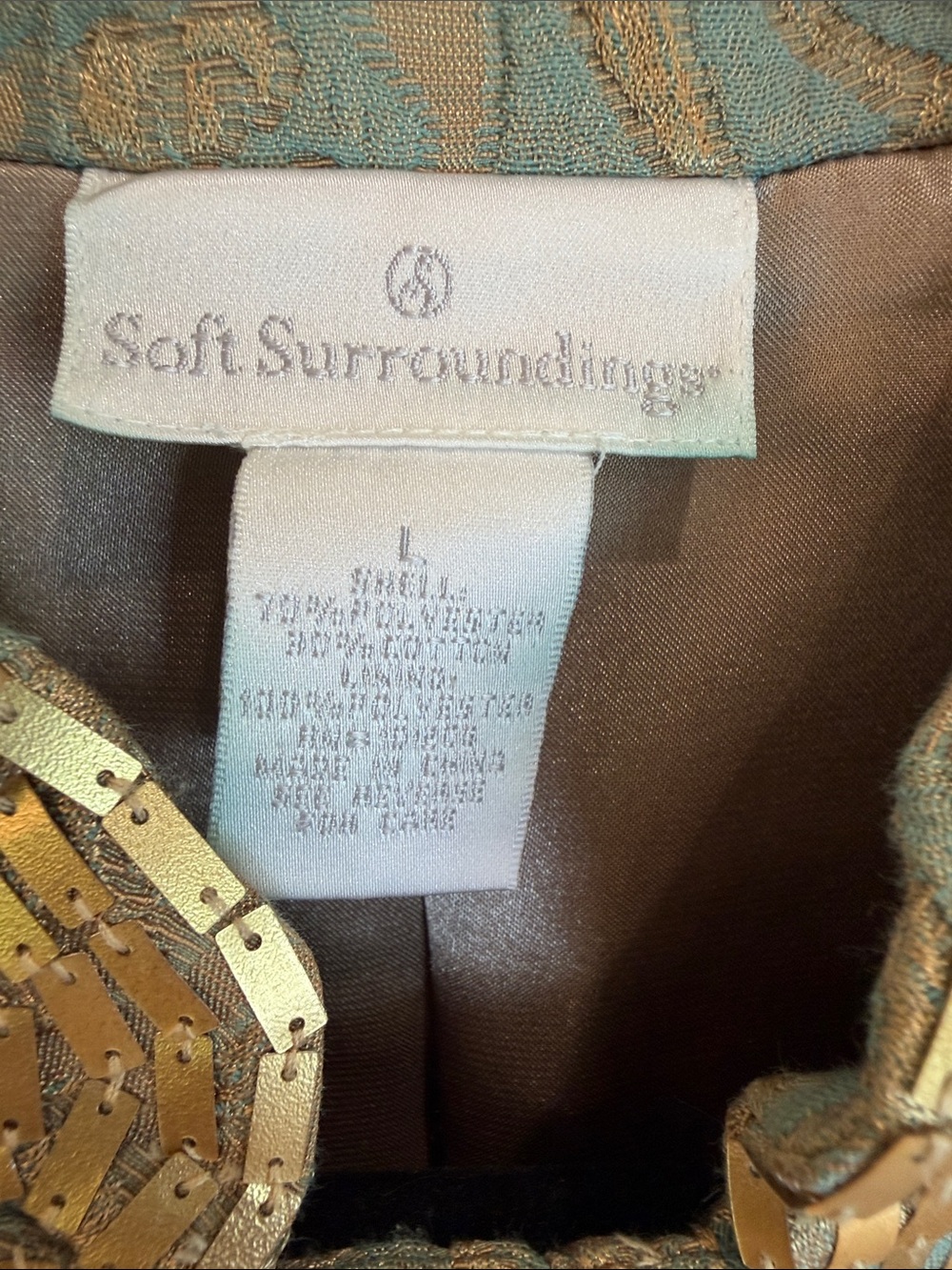 Soft Surroundings Exquisite Gold-Trim & Gold/Green Brocade Blazer, L - Chic - Picture 2 of 7